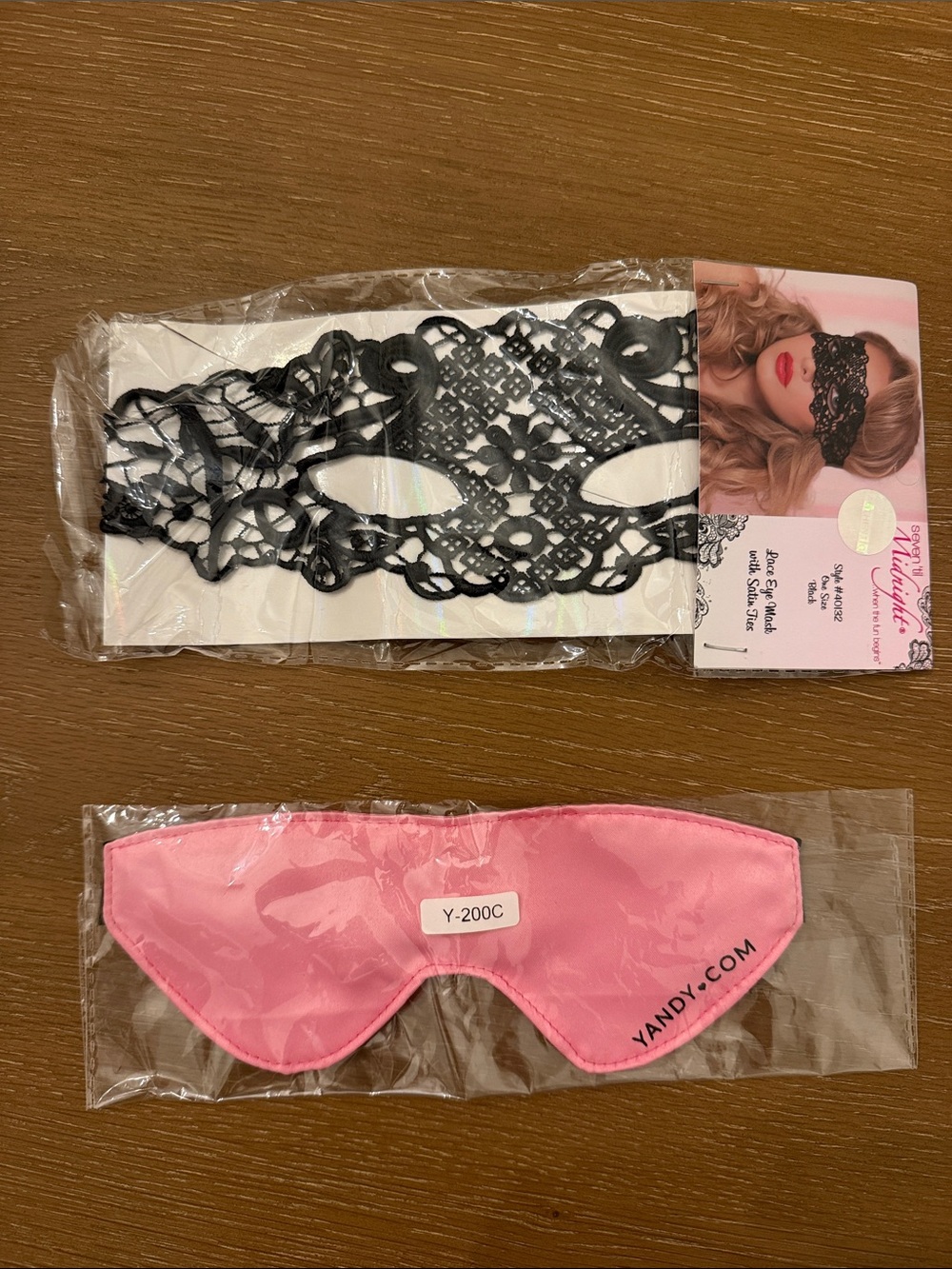 NWT Yandy Pink Satin Sleep Mask & Black Lace Eye Mask Duo